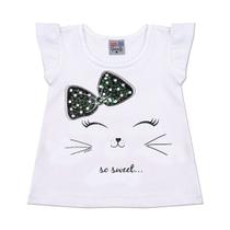 Blusa Infantil Cotton Yend's Kids Gatinho Branco