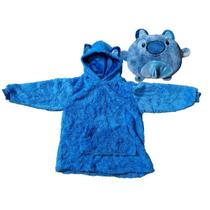 Blusa Infantil de Frio Veste 4-6 anos Azul Casaco Feminino Com Gorro Inverno Menina Pelúcia Quentinha Transforma-se em Almofada de Bichinho - Amo kigurumi