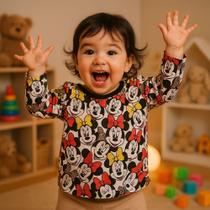 Blusa infantil de manga longa com estampa temática da personagem Minnie Mouse
