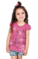 Blusa Infantil Em Algodão Estampa Borboletas Nº 1 Ao 3