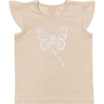 Blusa Infantil Femina Malha Ribana Leve Borboleta Bege
