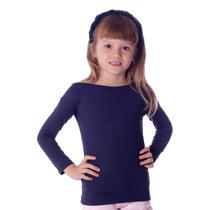 Blusa Infantil Feminina com Proteção UV Azul Marinho Manga Longa Decote Canoa