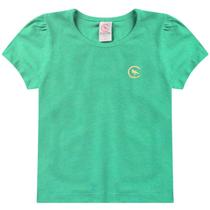 Blusa infantil feminina cotton com elastano com aplique manga copinho - menta Blusa infantil feminina cotton com elastano com aplique manga copinho - menta