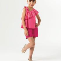 Blusa Infantil Feminina Floflo Algodão com Bordados Flores