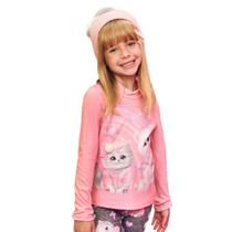 Blusa Infantil Feminina Kukiê Gatinhos Strass ML Rosa - 7051