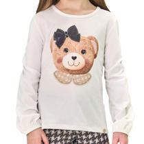 Blusa Infantil Feminina Kukiê Malha Comfy Urso com Strass ML