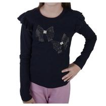 Blusa Infantil Feminina Kukiê Strass ML Canelada Laço Preta Blusa Infantil Feminina Kukiê Strass ML Canelada Laço Preta