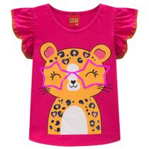 Blusa Infantil Feminino em Meia Malha Onça Paetê Kyly