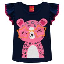 Blusa Infantil Feminino em Meia Malha Onça Paetê Kyly