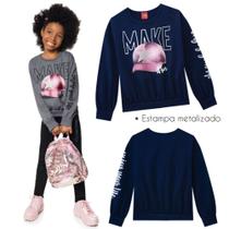 Blusa Infantil Feminino Manga Longa em Moletinho Leve Kyly