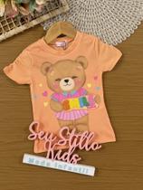 Blusa Infantil Kukiê Verão Laranja Ursinha Smile
