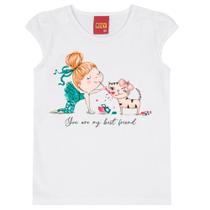 Blusa Infantil Kyly em Algodão Estampa Menina com Cachorrinho cor Branco