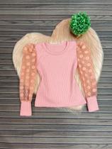 Blusa Infantil Manga Bufante Tule Mini Diva Blogueirinha