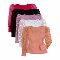 Blusa Infantil Manga Bufante Tule Mini Diva Blogueirinha