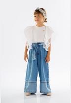 Blusa Infantil Manga Curta em Meia Malha e Tule Up Baby
