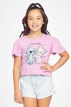 Blusa Infantil Manga Curta Stitch e Angel Disney - Fakini Blusa Infantil Manga Curta Stitch e Angel Disney - Fakini