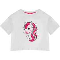 Blusa Infantíl Manga Curta Unicornio Branco Yeapp