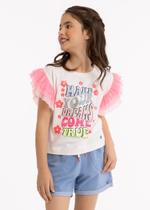 Blusa Infantil Manga de Tules, Estampa e Bordado de Paetê