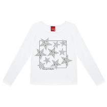 Blusa Infantil Manga Longa Branca Estrelas Prateadas Kyly