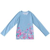 Blusa Infantil Manga Longa com proteção UV Feminina Azul Flores - Carinhoso