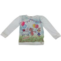 Blusa infantil manga longa fem Mon Sucrê off white festa