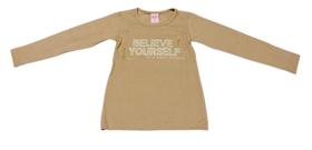 Blusa Infantil Manga Longa Menina Marrom Com Glitter Algodão