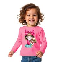 Blusa Infantil Manga Longa Rosa Menina e Cachorrinho Kyly Tamanho:2 anos