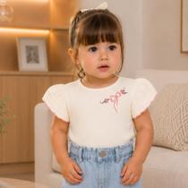 Blusa Infantil Menina Angerô Canelada Estampa Bordado Flor e Laço Blusa Infantil Menina Angerô Canelada Estampa Bordado Flor e Laço