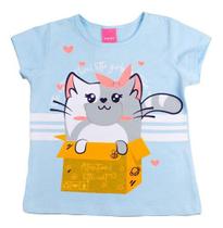 Blusa Infantil Menina Estampada Gatinha Meia Malha Kamylus