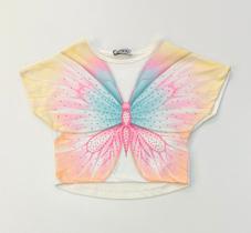 Blusa Infantil Menina Infanti Estampada Com Borboleta Colorida Em Tons Suaves