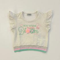 Blusa Infantil Menina Infanti Linho Aplique Flores Verão Moda Kids 87249