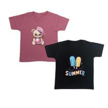 Blusa Infantil Menina Kit 2 T-shirt Oferta Tendência Bloguer Blusa Infantil Menina Kit 2 T-shirt Oferta Tendência Bloguer