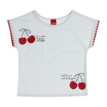 Blusa Infantil Menina Kyly em Algodão Estampa Cereja cor Branca