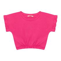 Blusa Infantil Menina Manga Curta Básica Em Cotton Com Elástico - Rosa Chiclete