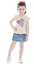 Blusa Infantil Verão Listrada Com Corações - Fakini Blusa Infantil Verão Listrada Com Corações - Fakini