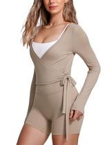 Blusa INGIA de Manga Longa com Decote V Transpassado com Amarração Areia G Blusa INGIA de Manga Longa com Decote V Transpassado com Amarração Areia G