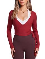 Blusa INGIA de Manga Longa com Decote V Transpassado e Amarração Cerise P Blusa INGIA de Manga Longa com Decote V Transpassado e Amarração Cerise P