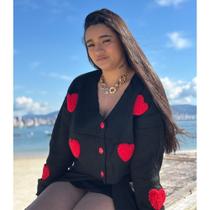 Blusa Jaqueta Feminina de Modal com Corações Preto