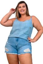 Blusa jeans feminina, jeans claro de alcinha tamanho gg