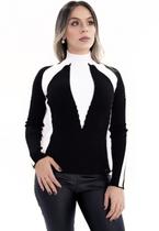 Blusa Jéssi Tricô Canelada com detalhe em Intarsia