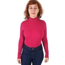 Blusa Justa Manga Longa Gola Alta De Malha Flor De Lis