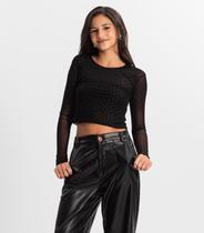 Blusa Juvenil Com Sobreposição Minty Preto Blusa Juvenil Com Sobreposição Minty Preto