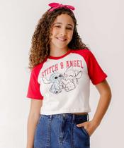 Blusa Juvenil Cropped Angel E Stitch Disney Tam 10 a 1-07089 Blusa Juvenil Cropped Angel E Stitch Disney Tam 10 a 1-07089