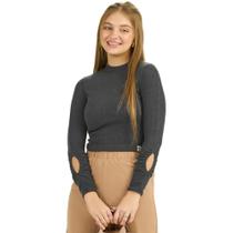 Blusa Juvenil Feminina em Tricot Flanelado Grafite - MOD.ME Blusa Juvenil Feminina em Tricot Flanelado Grafite - MOD.ME