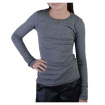 Blusa Juvenil Feminina Malwee Canelada Básica ML Cinza - 100 Blusa Juvenil Feminina Malwee Canelada Básica ML Cinza - 100