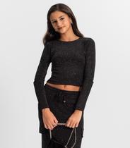 Blusa Juvenil Feminina Manga Longa Minty Preto Blusa Juvenil Feminina Manga Longa Minty Preto