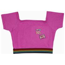 Blusa Juvenil Look Jeans Cropped Pink - ROSA - 4