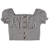Blusa Juvenil Look Jeans Cropped Vichy Preto/Branco - PRETO - 8