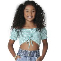 Blusa Juvenil Look Jeans Cropped Xadrez