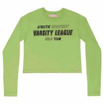 Blusa juvenil m/l menina dway cropped varsity meia malha neon